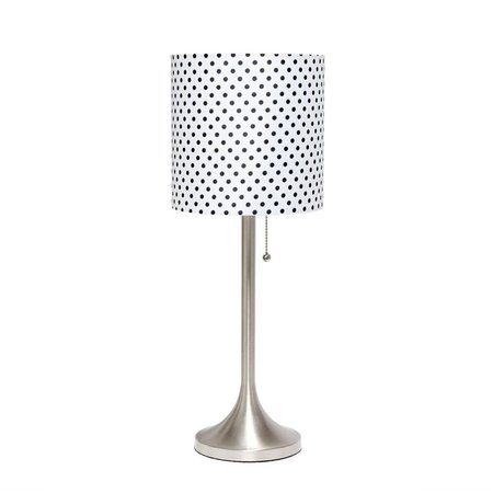 LIGHTING BUSINESS Brushed Nickel Tapered Table Lamp with Polka Dot Fabric Drum Shade LI2519932
